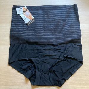 NWT Nicole Miller Shapewear Hi-Waist Tummy Control Briefs, Black, Size Large